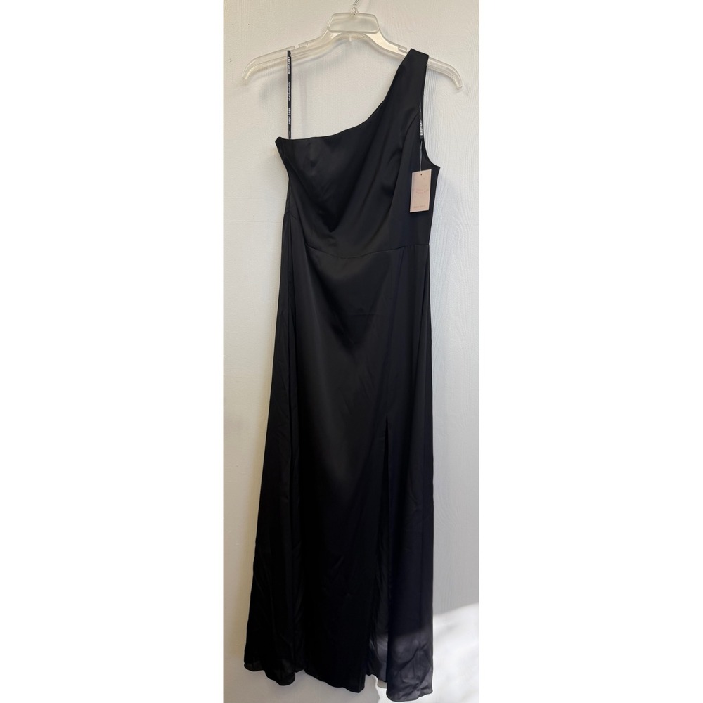 Birdy Grey Kira Matte Black One Shoulder Satin Bridesmaid Dress XL Floor Length
